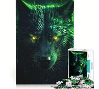 Jigsaw Puzzles 1000 Black Wolf with Green Aura, DIY Toys, Family Activities, with Fully Interlocking Randomly Shaped Pieces 50x75cm