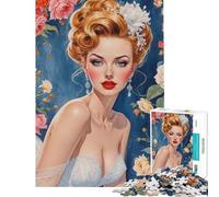 Jigsaw Puzzles 1000 Blonde Pin-Up Bride with Floral Background Help The Brain Exercise Family Activities Practical Game for 14+ Puzzle Game Offered (38x52cm)