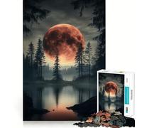Jigsaw Puzzles 1000 Blood Moon Over Lake Seamless Edge Play, Thinking Fun Game, Idle Fun Time, Xmas Art Gift (38x26cm)