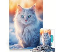 Jigsaw Puzzles 1000 Blue Eyed White Cat Seamless Edge Play, Thinking Fun Game, Idle Fun Time, Xmas Art Gift (50x75cm)