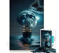 Jigsaw Puzzles 1000 Boat Moon Night Seamless Edge Play, Thinking Fun Game, Idle Fun Time, Xmas Art Gift (50x75cm)