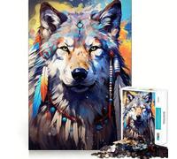 Jigsaw Puzzles 1000 Boho Spiritual Wolf Seamless Edge Play, Thinking Fun Game, Idle Fun Time, Xmas Art Gift (38x26cm)