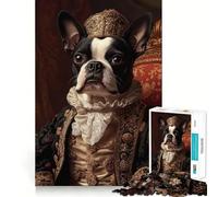 Jigsaw Puzzles 1000 Boston Terrier Renaissance Noble Seamless Edge Play, Thinking Fun Game, Idle Fun Time, Xmas Art Gift (38x52cm)