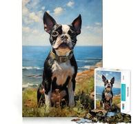 Jigsaw Puzzles 1000 Boston Terrier Seamless Edge Play, Thinking Fun Game, Idle Fun Time, Xmas Art Gift (38x26cm)