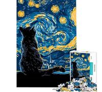 Jigsaw Puzzles 1000 Cat Gazing at Starry Night Fun Activities at Home Tough Challenge Impossible Game for And from 14 Years And over (38x52cm)