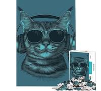 Jigsaw Puzzles 1000 Cat Listening to Music Fun Activities at Home Tough Challenge Impossible Game for And from 14 Years And over (38x52cm)