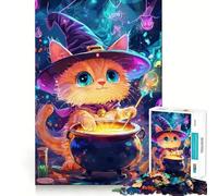Jigsaw Puzzles 1000 Cat Witch Brewing Accurate Cut Art Mental Skill Game Easy Play Game Xmas Art Gift (38x52cm)