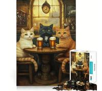 Jigsaw Puzzles 1000 Cats at The Pub Accurate Cut Art Mental Skill Game Easy Play Game Xmas Art Gift (38x26cm)