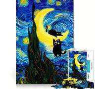 Jigsaw Puzzles 1000 Cats on The Crescent Moon Accurate Cut Art Mental Skill Game Easy Play Game Xmas Art Gift (50x75cm)