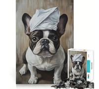 Jigsaw Puzzles 1000 Charming French Bulldog with Bandana Accurate Cut Art Mental Skill Game Easy Play Game Xmas Art Gift (38x26cm)