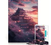 Jigsaw Puzzles 1000 Cherry Blossom Castle at Sunset Accurate Cut Art Mental Skill Game Easy Play Game Xmas Art Gift (38x52cm)