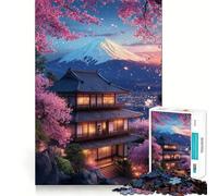 Jigsaw Puzzles 1000 Cherry Blossom Temple View- Accurate Cut Art Mental Skill Game Easy Play Game Xmas Art Gift (38x52cm)