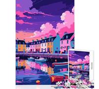 Jigsaw Puzzles 1000 Colorful Coastal Town with Boats Jigsaw Puzzles for Adults Difficult Challenge Help The Brain Exercise Christmas Birthday Gifts (38x26cm)