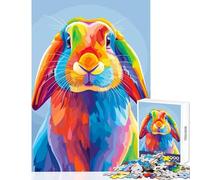 Jigsaw Puzzles 1000 Colorful Lop-Eared Rabbit Portrait Jigsaw Puzzles for Adults Difficult Challenge Help The Brain Exercise Christmas Birthday Gifts (50x75cm)