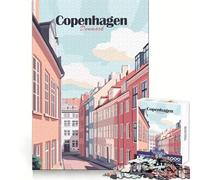 Jigsaw Puzzles 1000 Copenhagen, Denmark Cityscape Illustration Smooth Joint Fun Brain Teaser Gift Easy Time Play Birthday Mind Gift (38x52cm)