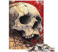 Jigsaw Puzzles 1000 Cracked Skull with Vines on Red Jigsaw Puzzles for Adults Difficult Challenge Help The Brain Exercise Christmas Birthday Gifts (75x50cm/1000pcs)