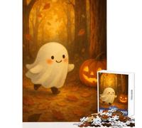 Jigsaw Puzzles 1000 Cute Ghost And Pumpkin in Autumn Forest Jigsaw Puzzles for Adults Difficult Challenge Help The Brain Exercise Christmas Birthday Gifts (38x52cm)