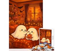 Jigsaw Puzzles 1000 Cute Halloween Ghosts with Pumpkin Jigsaw for Teenagers Staycation Kill Time Challenging To Complete Stress Reduction Gifts (38x52cm)