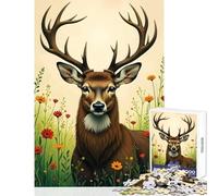 Jigsaw Puzzles 1000 Deer in A Field of Flowers Jigsaw for Teenagers Staycation Kill Time Challenging To Complete Stress Reduction Gifts (38x52cm)
