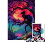 Jigsaw Puzzles 1000 Dragon Perched Under A Colorful Moon Jigsaw Puzzles for Adults Difficult Challenge Help The Brain Exercise Christmas Birthday Gifts (Size 38x26cm)