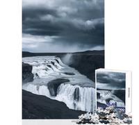 Jigsaw Puzzles 1000 Dramatic Waterfall Landscape Under Stormy Sky Jigsaw for Teenagers Staycation Kill Time Challenging To Complete Stress Reduction Gifts (38x52cm)