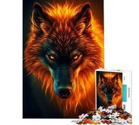 Jigsaw Puzzles 1000 Fiery Wolf Portrait Help The Brain Exercise Family Activities Practical Game for 14+ Puzzle Game Offered (50x75cm)