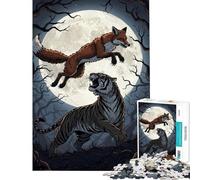 Jigsaw Puzzles 1000 Fox Tiger Moonlight Help The Brain Exercise Family Activities Practical Game for 14+ Puzzle Game Offered (38x52cm)
