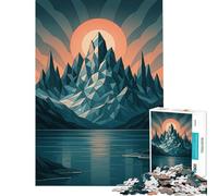Jigsaw Puzzles 1000 Geometric Mountain Landscape with Lake Help The Brain Exercise Family Activities Practical Game for 14+ Puzzle Game Offered (38x52cm)