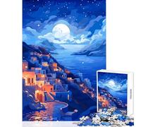 Jigsaw Puzzles 1000 Greece Santorini Moon Adult Jigsaw Puzzles Difficult Challenge Challenging To Complete Unique Challenge Game (38x52cm)