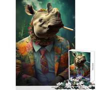 Jigsaw Puzzles 1000 Hippie Rhino Smoking Jigsaw Puzzles for Adults Difficult Challenge Help The Brain Exercise Christmas Birthday Gifts (38x52cm)