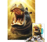 Jigsaw Puzzles 1000 Hippo Roar in Golden Light Jigsaw Puzzles for Adults Difficult Challenge Help The Brain Exercise Christmas Birthday Gifts (Size 50x75cm)