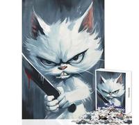 Jigsaw Puzzles 1000 Killer Cat Meme with Knife Jigsaw Puzzles for Adults Difficult Challenge Help The Brain Exercise Christmas Birthday Gifts (38x26cm)