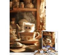 Jigsaw Puzzles 1000 Kitten in A Teacup Jigsaw Puzzles for Adults Difficult Challenge Help The Brain Exercise Christmas Birthday Gifts (38x52cm)