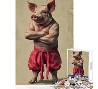 Jigsaw Puzzles 1000 Kung Fu Master Pig Meme Jigsaw Puzzles for Adults Difficult Challenge Help The Brain Exercise Christmas Birthday Gifts (38x52cm)
