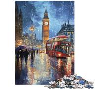 Jigsaw Puzzles 1000 London Rain Big Ben & Red Bus Jigsaw Puzzles for Adults Difficult Challenge Help The Brain Exercise Christmas Birthday Gifts (38x52cm/1000pcs)