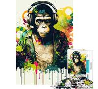 Jigsaw Puzzles 1000 Monkey Headphone Dj Music Fun Activities at Home Tough Challenge Impossible Game for And from 14 Years And over (50x75cm)