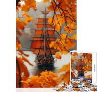 Jigsaw Puzzles 1000 Orange Pirate Ship Jigsaw for Teenagers Staycation Kill Time Challenging To Complete Stress Reduction Gifts (50x75cm)