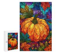 Jigsaw Puzzles 1000 PCS Autumn Stained Glass Pumpkin Jigsaws for Adults Puzzle But Fun And Humorous Every Piece Is Unique - Family Fun & Game Night 1000 PCS