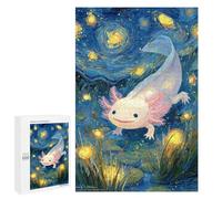 Jigsaw Puzzles 1000 PCS Axolotl in Starry Night Pond Jigsaws for Adults Puzzle But Fun And Humorous Every Piece Is Unique - Family Fun & Game Night 1000 PCS