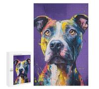 Jigsaw Puzzles 1000 PCS Colorful Pit Bull Painting Jigsaws for Adults Puzzle Pattern Assembly Educational Challenge Birthday And Unique Gifts 1000 PCS
