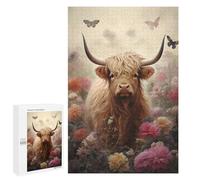 Jigsaw Puzzles 1000 PCS Cute Floral Highland Cow Teenagers Puzzles Relax Games Difficult Challenge Unique Birthday And Xmas Gifts 1000 PCS