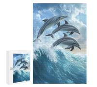 Jigsaw Puzzles 1000 PCS Dolphins Leaping Wave Teenagers Puzzles Relax Games Difficult Challenge Unique Birthday And Xmas Gifts 1000 PCS