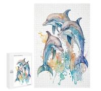 Jigsaw Puzzles 1000 PCS Dolphins Watercolor Art Teenagers Puzzles Relax Games Difficult Challenge Unique Birthday And Xmas Gifts 1000 PCS