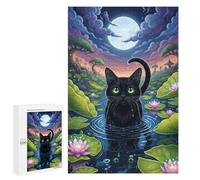 Jigsaw Puzzles 1000 PCS for Adults Black Cat in Lily Pond Teenagers Puzzles Hands-on Game Precision Cutting Help The Brain Exercise 1000 PCS