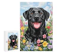 Jigsaw Puzzles 1000 PCS for Adults Black Lab in Flowers Adult Jigsaw Puzzle Toy Wall Decor Analysis And Logic Challenging To Complete 1000 PCS