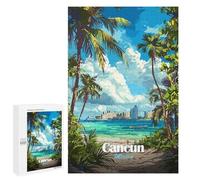 Jigsaw Puzzles 1000 PCS for Adults Cancun Mexico Tropical Beach Illustration Puzzles for Adults Fun Games Staycation Kill Time for Birthday, Chrismas 1000 PCS
