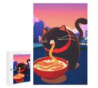 Jigsaw Puzzles 1000 PCS for Adults Cat Eating Ramen Teenagers Puzzles Toy Wall Decor Perfect Decoration Challenging To Complete 1000 PCS