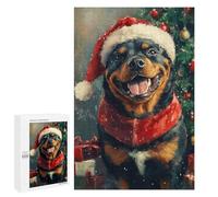 Jigsaw Puzzles 1000 PCS for Adults Christmas Rottweiler with Santa Hat -1 Jigsaws for Adults Puzzle Family Activities Challenging To Complete Learning Educational Toys 1000 PCS