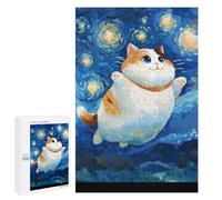 Jigsaw Puzzles 1000 PCS for Adults Chubby Cat in Starry Night Painting Puzzles for Adults Family Games Difficult Hard for Birthday, Chrismas 1000 PCS