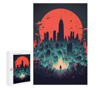 Jigsaw Puzzles 1000 PCS for Adults Cityscape Under A Red Moon Jigsaw for Adults Anti-Stress Toys A Work of Art Great Gift for Gaming 1000 PCS